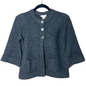 Sundance Charcoal Gray Cardigan Swing Sweater Lambs Wool 3/4 Sleeve Sz XS
